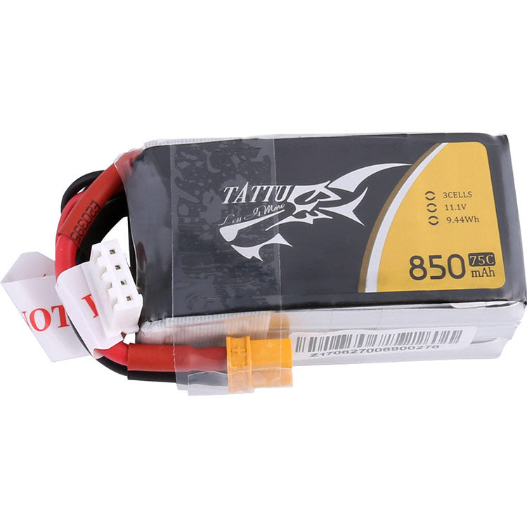 Tattu 850mAh 11.1V 75C 3S1P Lipo Battery Pack With XT30 Plug Tattu 850mAh 11.1V 75C 3S1P Lipo Battery Pack With XT30 Plug